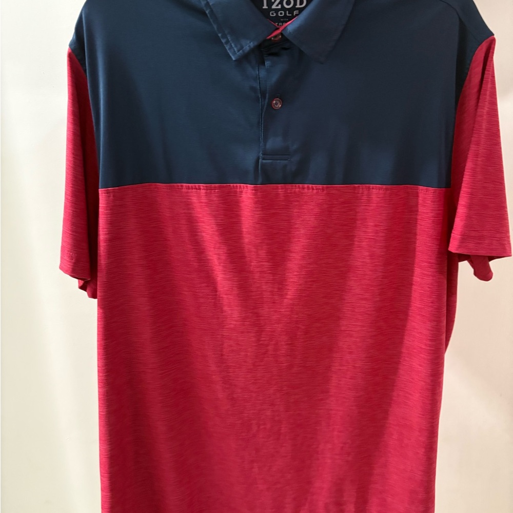 IZOD Men's Pink and Navy Blue Golf Polo Shirt With Stretch Size Large